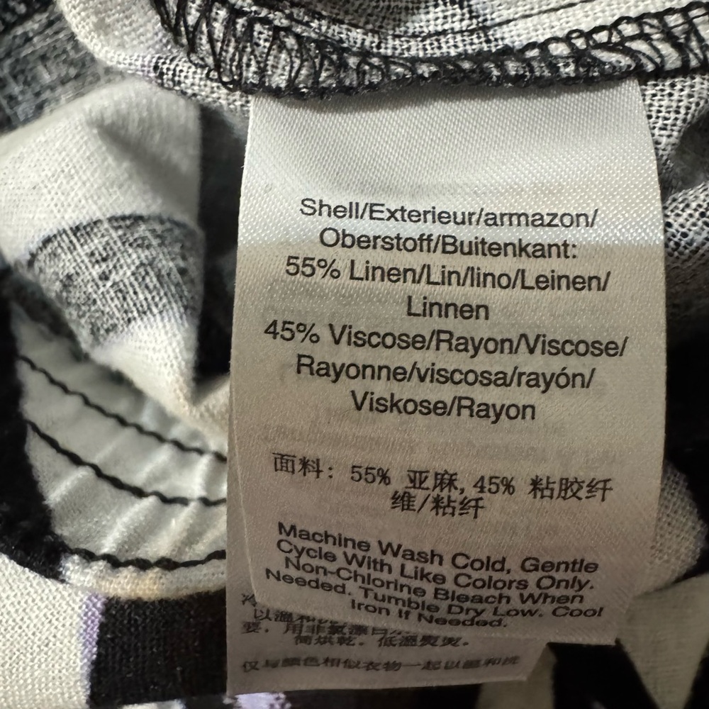 NWT Womens Pants Linen Printed Drawstring Black/ Wave Blue Multi size M - Picture 5 of 6